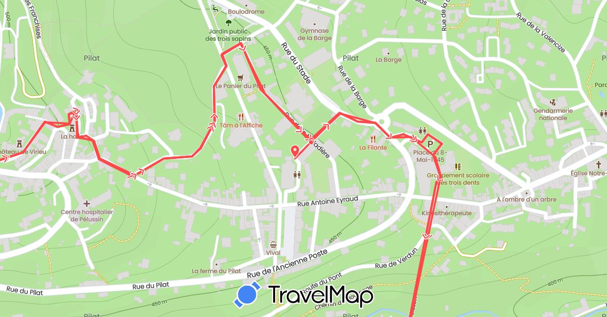 TravelMap itinerary: driving, hiking in France (Europe)