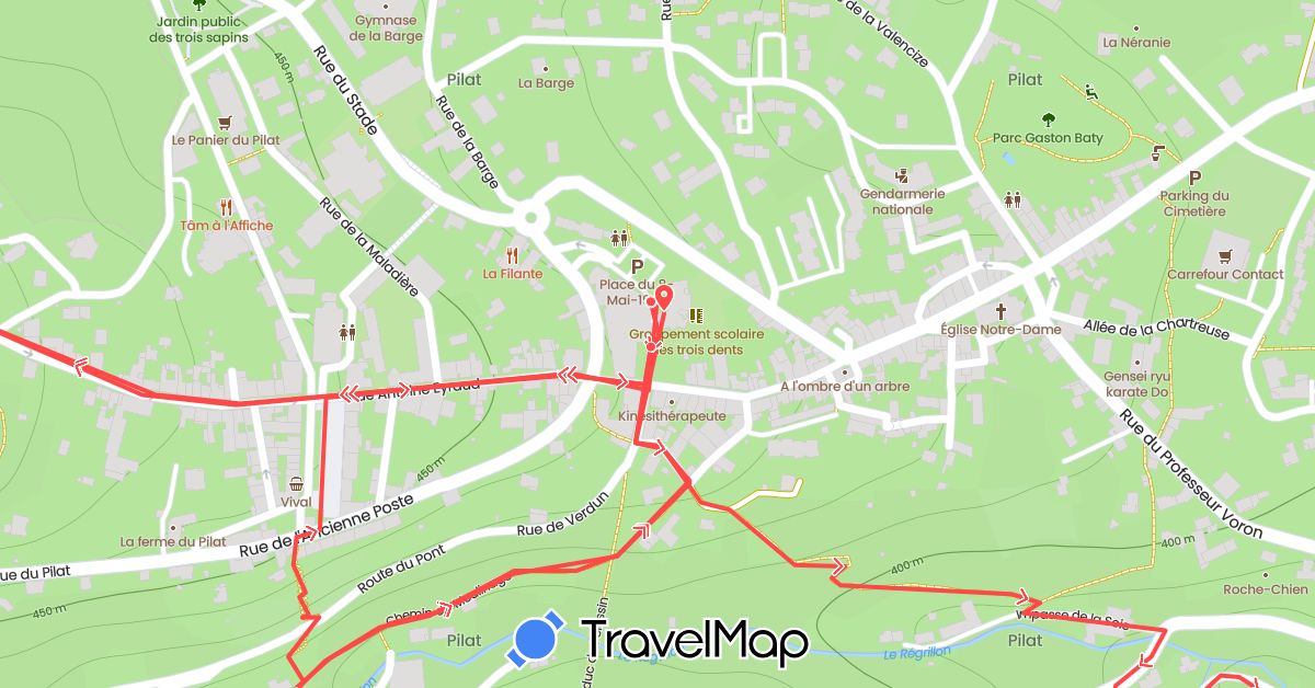 TravelMap itinerary: driving, hiking in France (Europe)