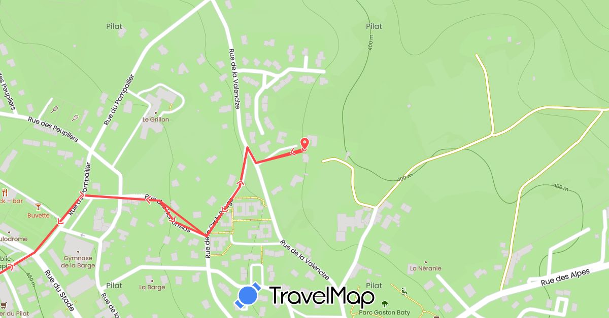 TravelMap itinerary: driving, hiking in France (Europe)