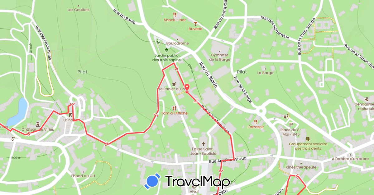 TravelMap itinerary: driving, hiking in France (Europe)