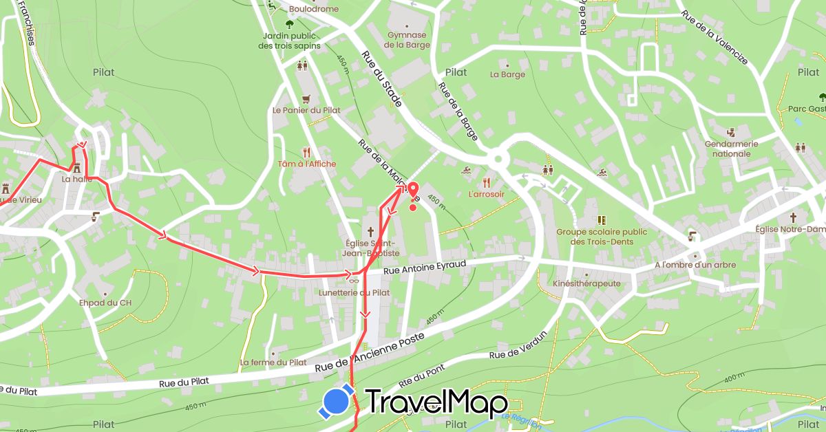 TravelMap itinerary: driving, hiking, court in France (Europe)
