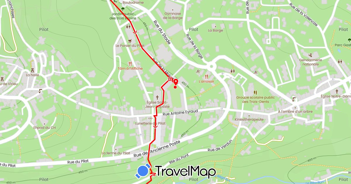 TravelMap itinerary: driving, hiking, long in France (Europe)